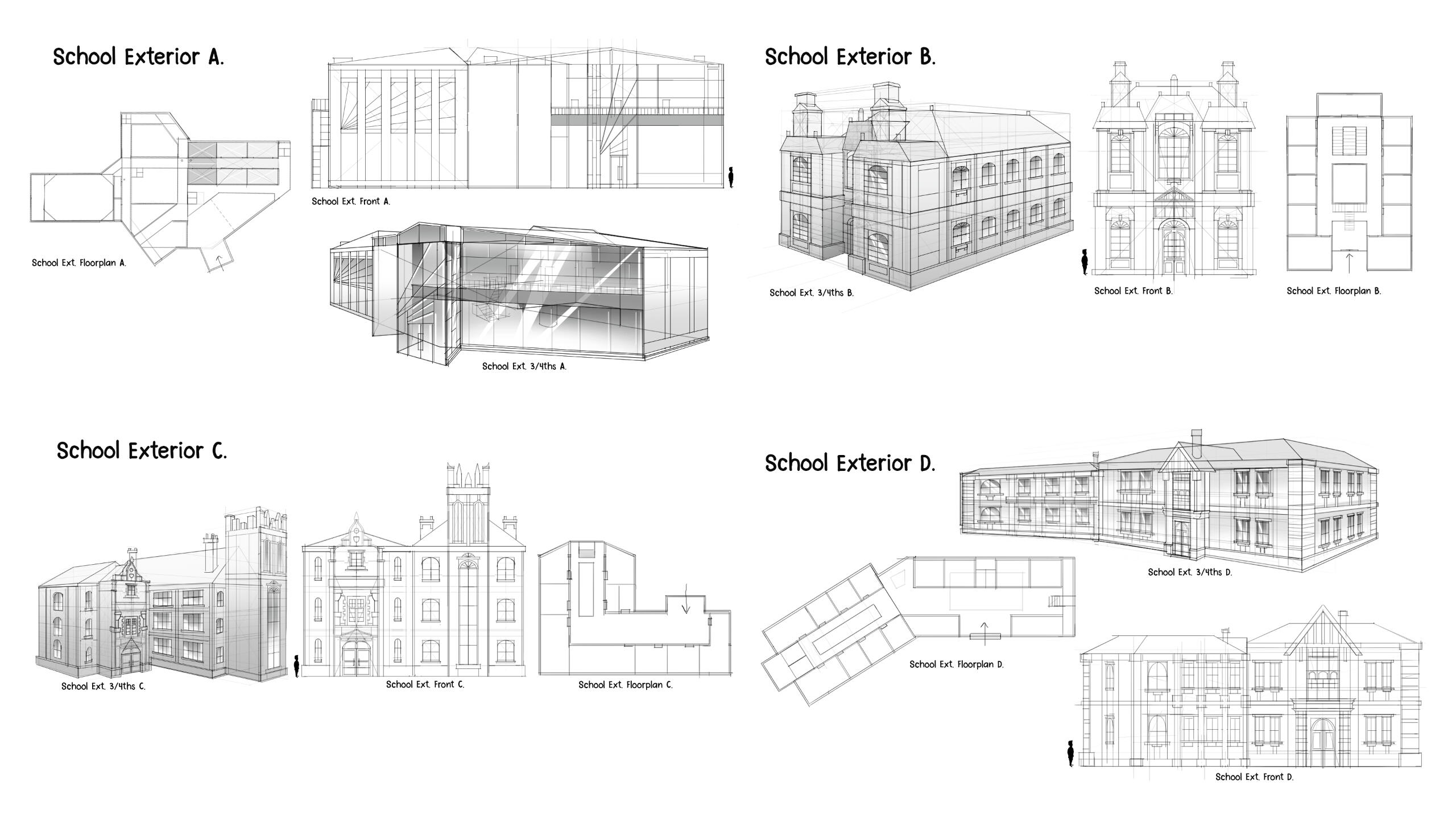 School exterior iterations School exterior iterations
